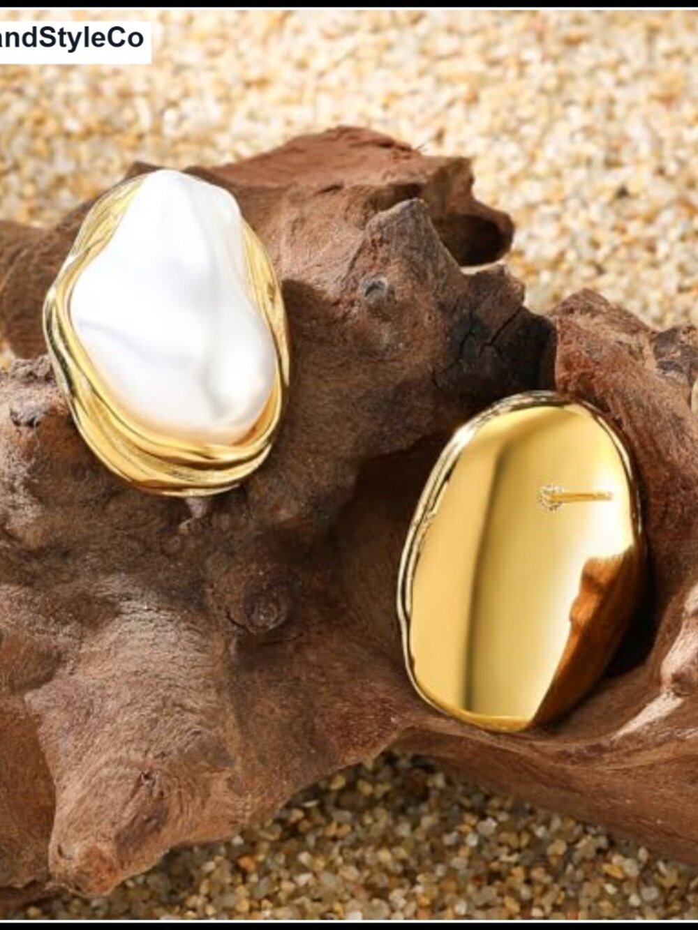 Vintage 14K Gold Plated Pearl Earrings for Women, Chunky Oval Stud Statement - Picture 5 of 6